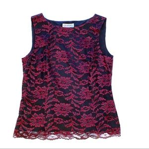 Gianni lacey red top with hidden side zipper, black lining, 10P